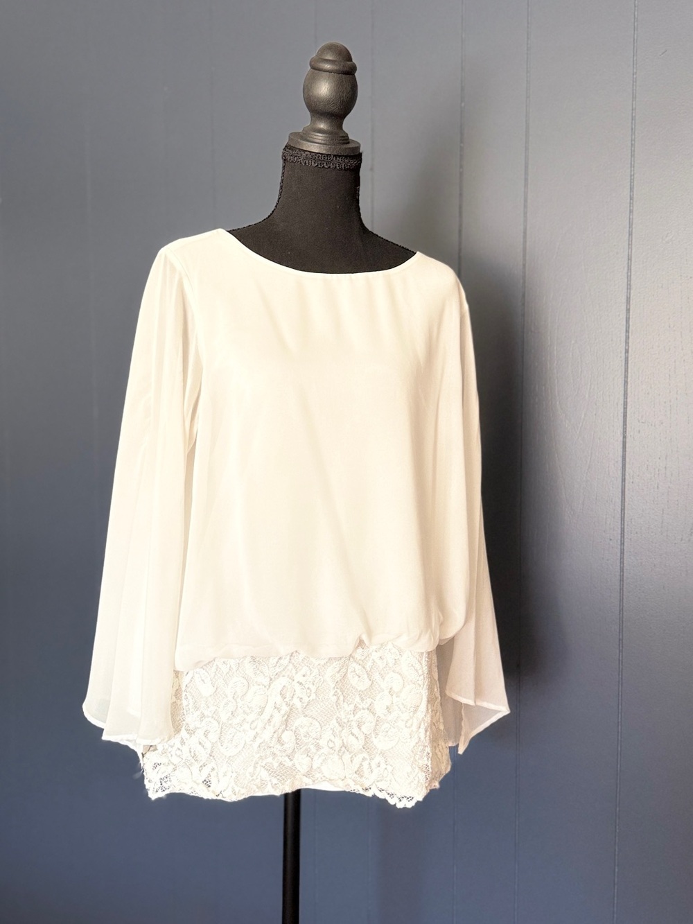 Christopher & Banks Ivory Chiffon Blouse with Lace Hem